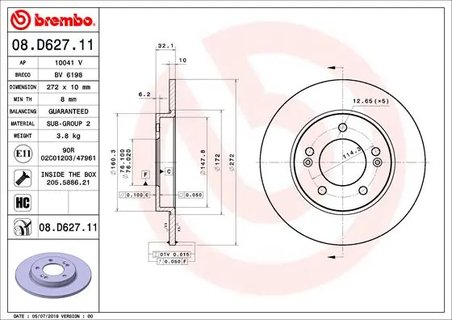 DISC FRANA BREMBO 08.D627.11 - Compatibil cu HYUNDAI, KIA
