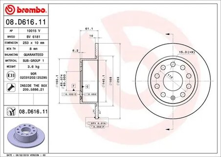DISC FRANA BREMBO 08.D616.11 - Compatibil cu SKODA, SKODA (SVW)