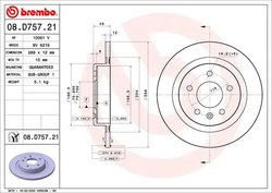 DISC FRANA BREMBO 08.D757.21 - Compatibil cu BUICK (SGM), CADILLAC (SGM), CHEVROLET (SGM), OPEL, VAUXHALL