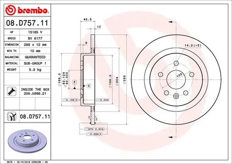DISC FRANA BREMBO 08.D757.11 - Compatibil cu OPEL, VAUXHALL
