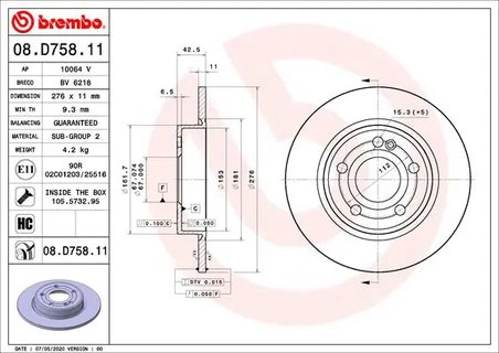 DISC FRANA BREMBO 08.D758.11 - Compatibil cu MERCEDES-BENZ, MERCEDES-BENZ (BBDC)