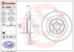 DISC FRANA BREMBO 08.D883.11 - Compatibil cu GEELY, LYNK & CO, VOLVO, VOLVO ASIA