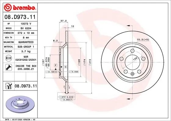 DISC FRANA BREMBO 08.D973.11 - Compatibil cu AUDI, VW