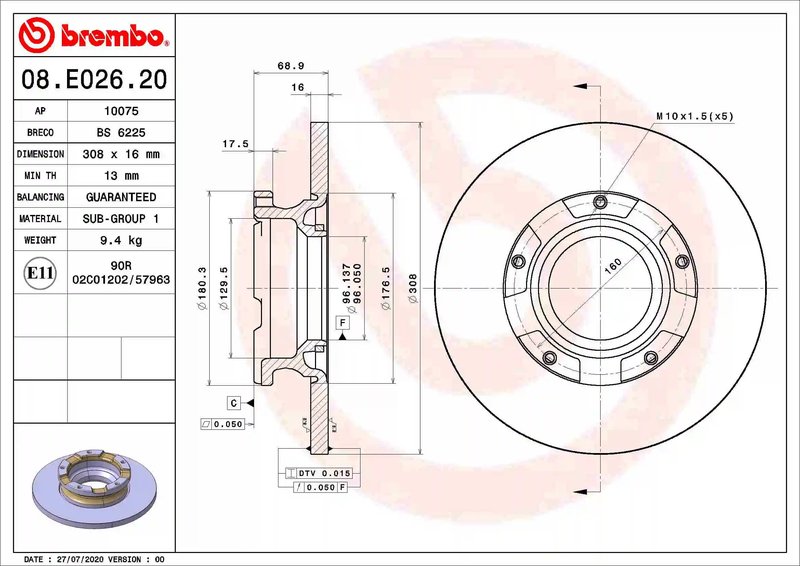 DISC FRANA BREMBO 08.E026.20 - Compatibil cu FORD
