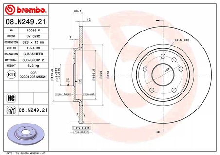 DISC FRANA BREMBO 08.N249.21 - Compatibil cu CHRYSLER, DODGE, FIAT, LANCIA, VW