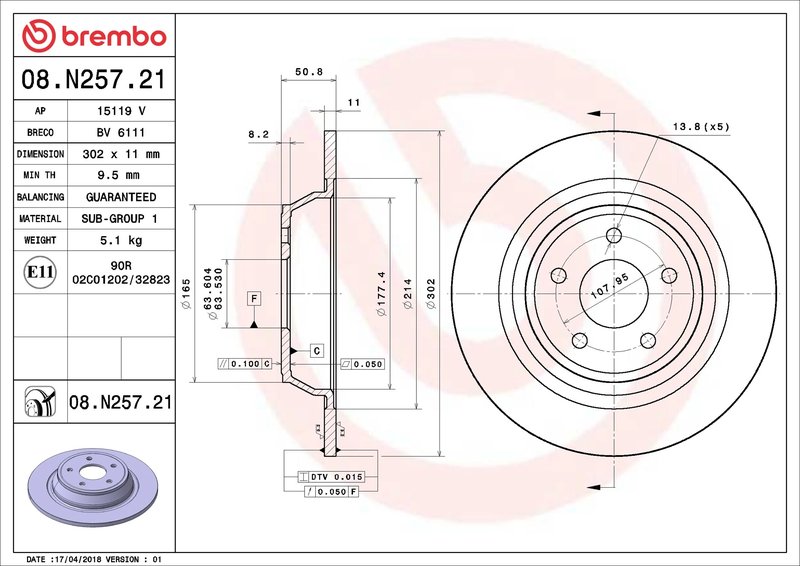 Disc frana Brembo 08.N257.21