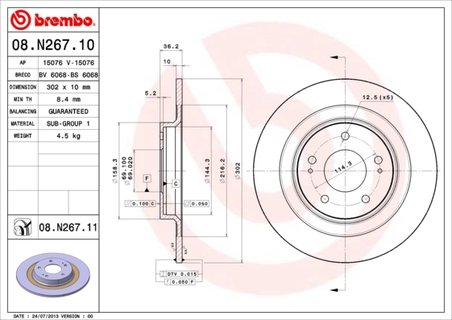 DISC FRANA BREMBO 08.N267.11 - Compatibil cu CITROEN, MITSUBISHI, MITSUBISHI (GAC), PEUGEOT