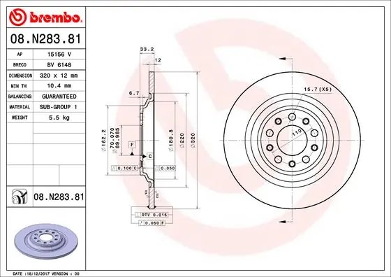 DISC FRANA BREMBO 08.N283.81 - Compatibil cu JEEP, JEEP (GAC FCA)