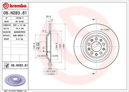 DISC FRANA BREMBO 08.N283.81 - Compatibil cu JEEP, JEEP (GAC FCA)