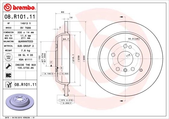 DISC FRANA BREMBO 08.R101.11 - Compatibil cu MERCEDES-BENZ