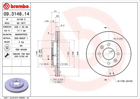 DISC FRANA BREMBO 09.3148.14 - Compatibil cu NISSAN, RENAULT