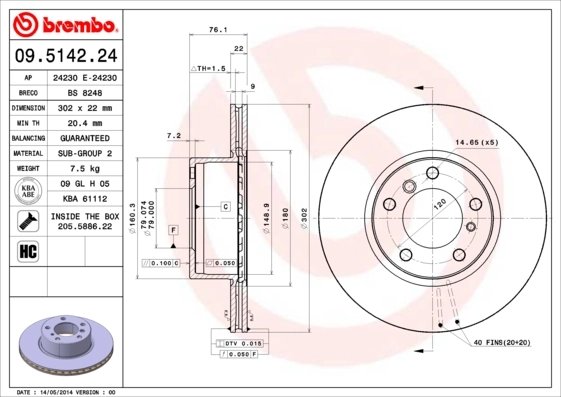 DISC FRANA BREMBO 09.5142.24 - Compatibil cu BMW