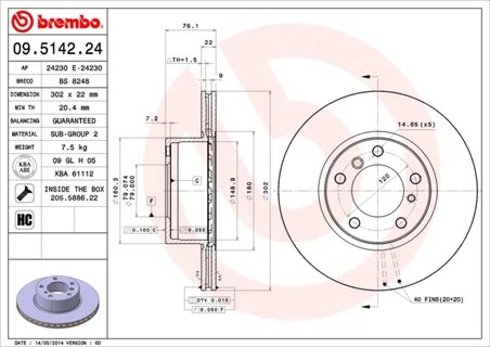 DISC FRANA BREMBO 09.5142.24 - Compatibil cu BMW