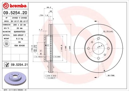 DISC FRANA BREMBO 09.5254.21 - Compatibil cu NISSAN