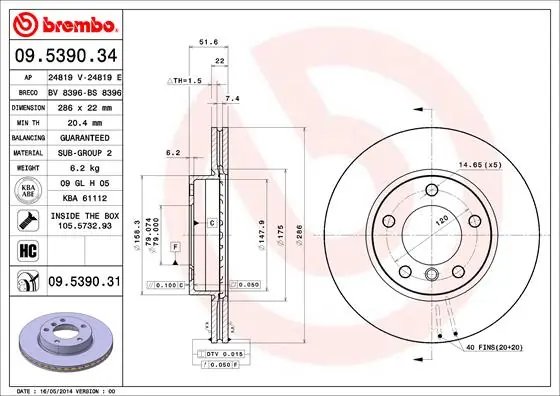 DISC FRANA BREMBO 09.5390.31 - Compatibil cu BMW, BMW (BRILLIANCE), DE LA CHAPELLE