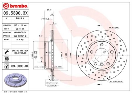 DISC FRANA BREMBO 09.5390.3X - Compatibil cu BMW, BMW (BRILLIANCE), DE LA CHAPELLE