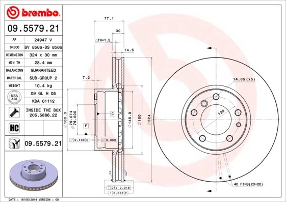 DISC FRANA BREMBO 09.5579.21 - Compatibil cu ALPINA, BMW