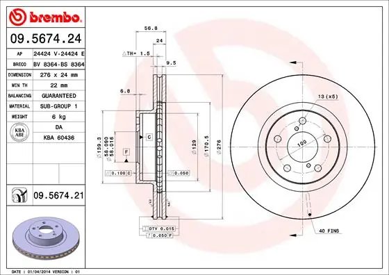 DISC FRANA BREMBO 09.5674.21 - Compatibil cu SUBARU, TOYOTA