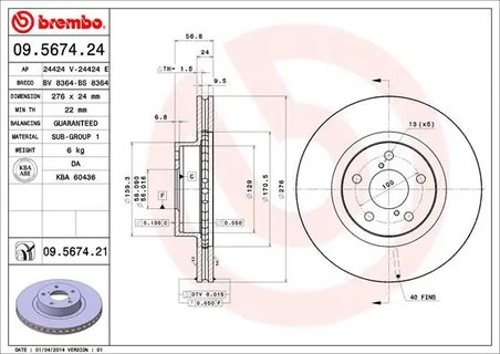 DISC FRANA BREMBO 09.5674.21 - Compatibil cu SUBARU, TOYOTA