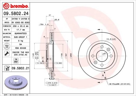DISC FRANA BREMBO 09.5802.21 - Compatibil cu DACIA, LADA, NISSAN, RENAULT