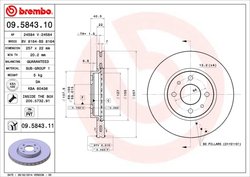 DISC FRANA BREMBO 09.5843.11 - Compatibil cu ALFA ROMEO, CHRYSLER, CITROEN, FIAT, LANCIA, PEUGEOT