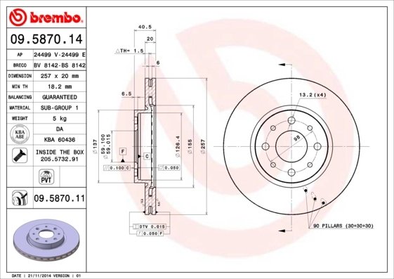 DISC FRANA BREMBO 09.5870.11 - Compatibil cu ALFA ROMEO, FIAT, FIAT (NANJING), LANCIA