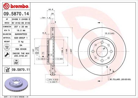 DISC FRANA BREMBO 09.5870.11 - Compatibil cu ALFA ROMEO, FIAT, FIAT (NANJING), LANCIA