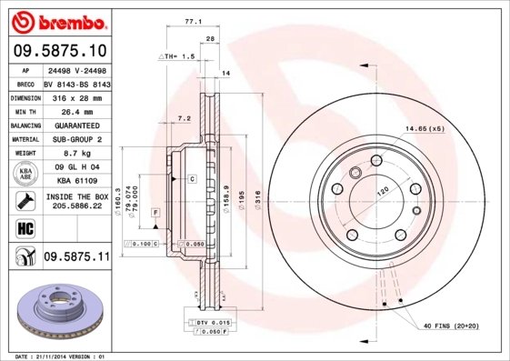 DISC FRANA BREMBO 09.5875.11 - Compatibil cu BMW