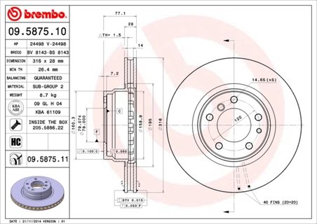 DISC FRANA BREMBO 09.5875.11 - Compatibil cu BMW