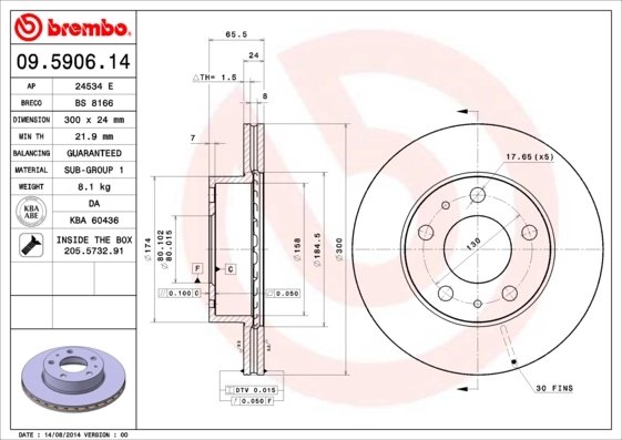 DISC FRANA BREMBO 09.5906.14 - Compatibil cu CITROEN, FIAT