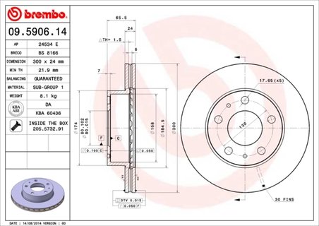 DISC FRANA BREMBO 09.5906.14 - Compatibil cu CITROEN, FIAT