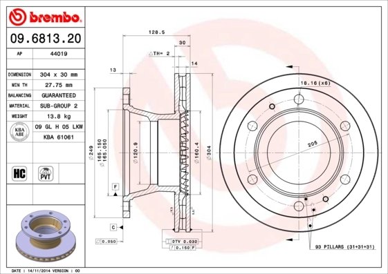 DISC FRANA BREMBO 09.6813.20 - Compatibil cu IVECO