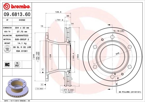 DISC FRANA BREMBO 09.6813.60 - Compatibil cu IVECO