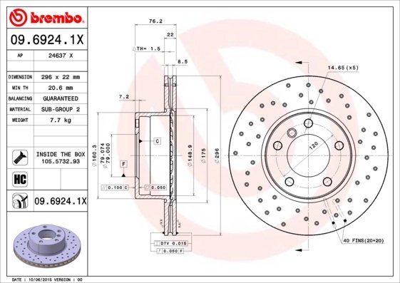 DISC FRANA BREMBO 09.6924.1X - Compatibil cu BMW