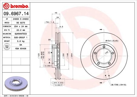 DISC FRANA BREMBO 09.6967.14 - Compatibil cu FORD
