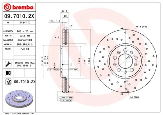 DISC FRANA BREMBO 09.7010.2X - Compatibil cu AUDI, SEAT, SKODA, SKODA (SVW), VW, VW (FAW), VW (SVW)