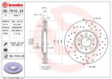 DISC FRANA BREMBO 09.7010.2X - Compatibil cu AUDI, SEAT, SKODA, SKODA (SVW), VW, VW (FAW), VW (SVW)