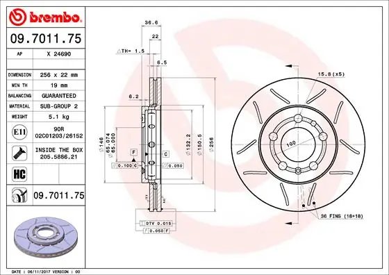 Disc frana Brembo 09.7011.75