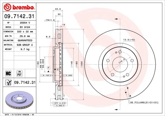 DISC FRANA BREMBO 09.7142.31 - Compatibil cu MITSUBISHI
