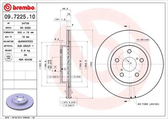 DISC FRANA BREMBO 09.7225.10 - Compatibil cu TOYOTA