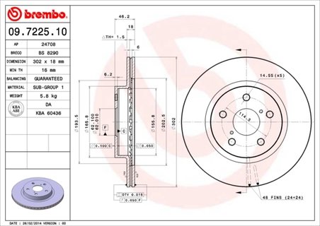 DISC FRANA BREMBO 09.7225.10 - Compatibil cu TOYOTA