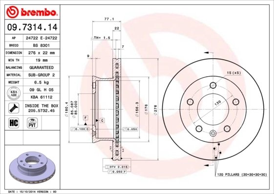 DISC FRANA BREMBO 09.7314.14 - Piesa auto compatibila cu mai multe marci