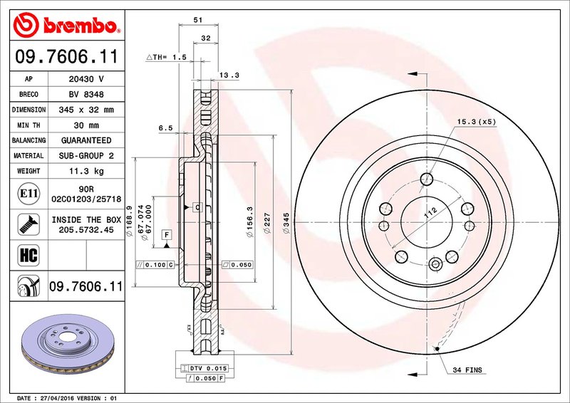 DISC FRANA BREMBO 09.7606.11 - Compatibil cu MERCEDES-BENZ