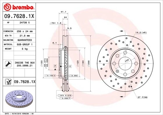 DISC FRANA BREMBO 09.7628.1X - Compatibil cu CHEVROLET, OPEL, VAUXHALL