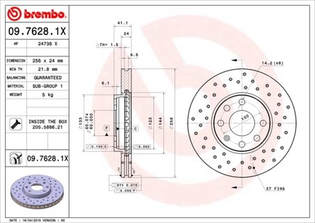 DISC FRANA BREMBO 09.7628.1X - Compatibil cu CHEVROLET, OPEL, VAUXHALL