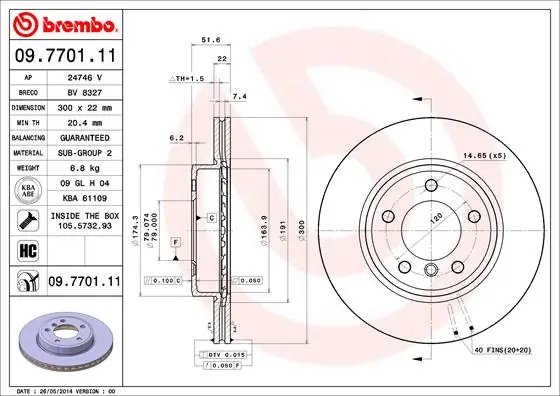 DISC FRANA BREMBO 09.7701.11 - Compatibil cu BMW, BMW (BRILLIANCE)