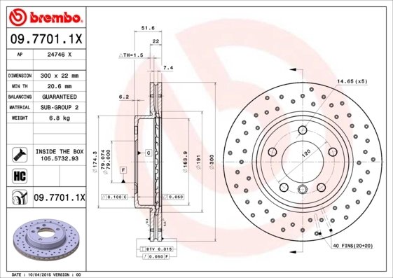 DISC FRANA BREMBO 09.7701.1X - Compatibil cu BMW