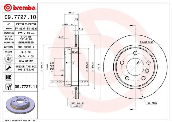 DISC FRANA BREMBO 09.7727.11 - Compatibil cu BMW, BMW (BRILLIANCE)
