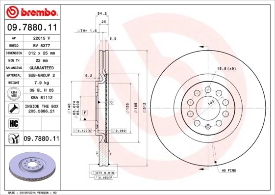 DISC FRANA BREMBO 09.7880.11 - Piesa auto compatibila cu mai multe marci