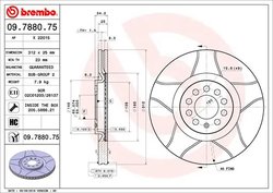 DISC FRANA BREMBO 09.7880.75 - Compatibil cu AUDI, SEAT, SKODA, VW